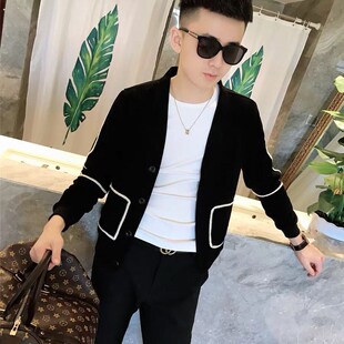 秋季套装男修身外衣外套社会精神小伙开衫上衣褂子裤子套装/单件