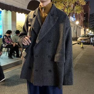 秋冬季新款毛呢外套男韩版帅气宽松风衣男短款休闲呢子大衣男款