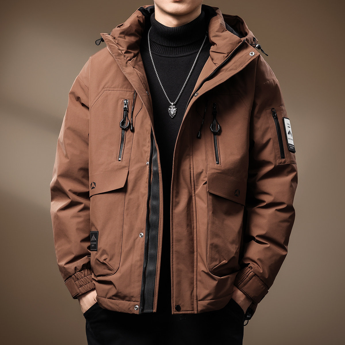 美式90%灰鸭绒男士连帽羽绒服