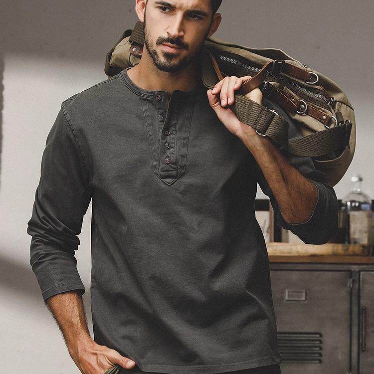 美式重磅复古纯棉T恤男长袖春秋2026新款polo男亨利衫宽松打底衫