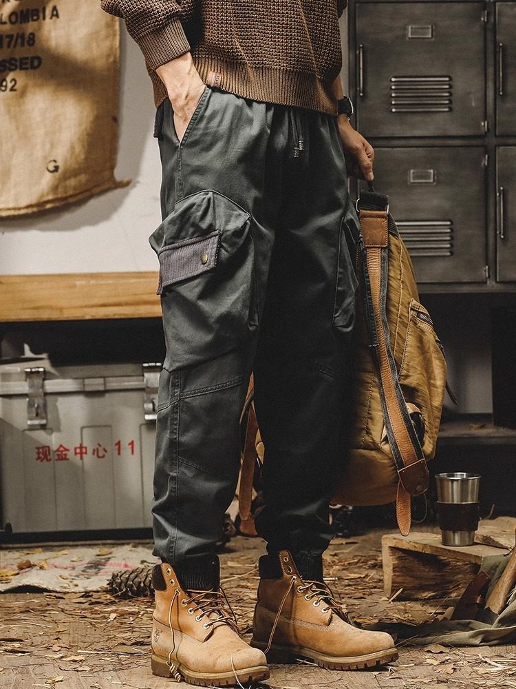 杰雷诺美式复古加绒工装裤男款潮牌2025年宽松直筒束脚休闲裤子男