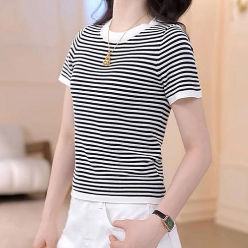 圆领桑蚕丝短袖T恤上衣女
