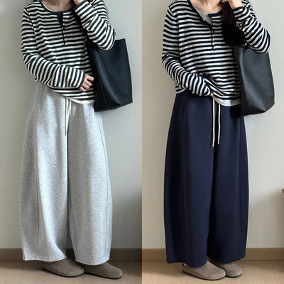 慵懒风阔腿奶奶裤女秋冬季2025新款小个子宽松运动休闲九分卫裤子