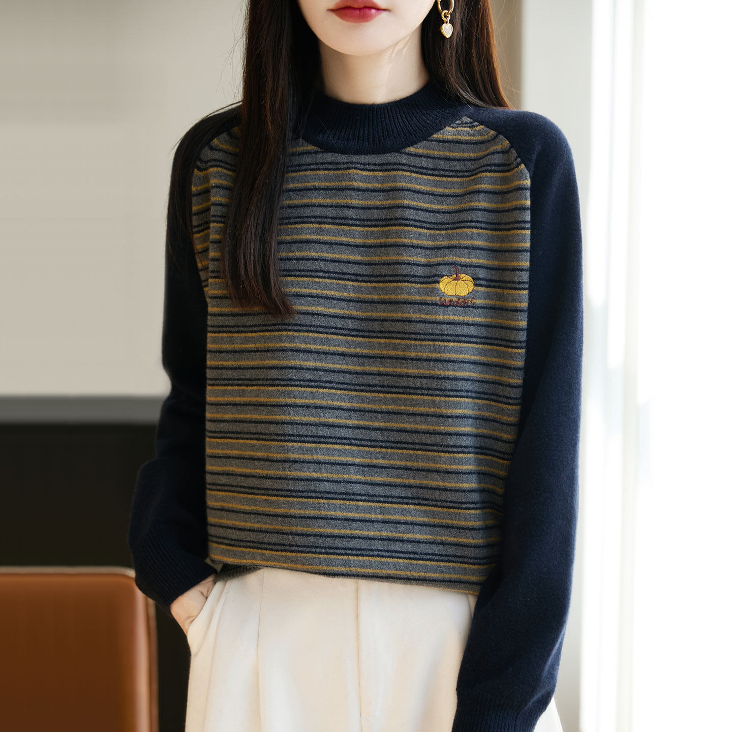 半高领羊毛针织衫女士毛衣