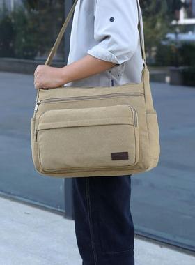 休闲帆布男包百搭单肩斜挎包简约男士小背包潮流单肩包旅行包复