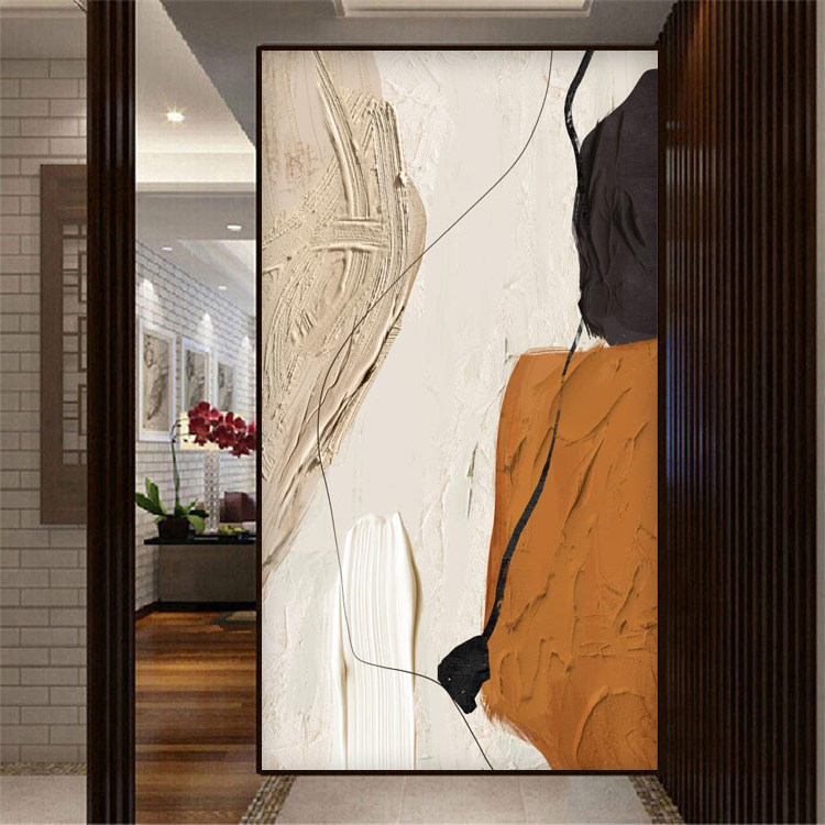 轻奢别墅玄关墙布现代抽象客厅壁纸艺术油画风餐厅背景墙纸壁画3d