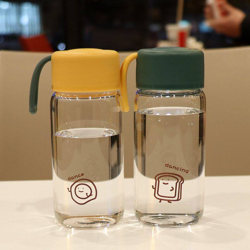 手提式便携迷你小杯子可爱简约日式玻璃水杯带盖耐热清新口袋超萌