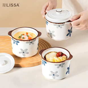 陶瓷炖盅煨汤罐瓦罐汤罐炖盅家用耐高温隔水双耳带盖子银耳蒸鸡蛋