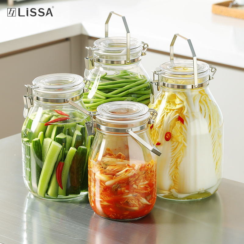 lissa大号带提手日式玻璃泡菜罐自动排气酸菜泡坛子高颜值密封罐
