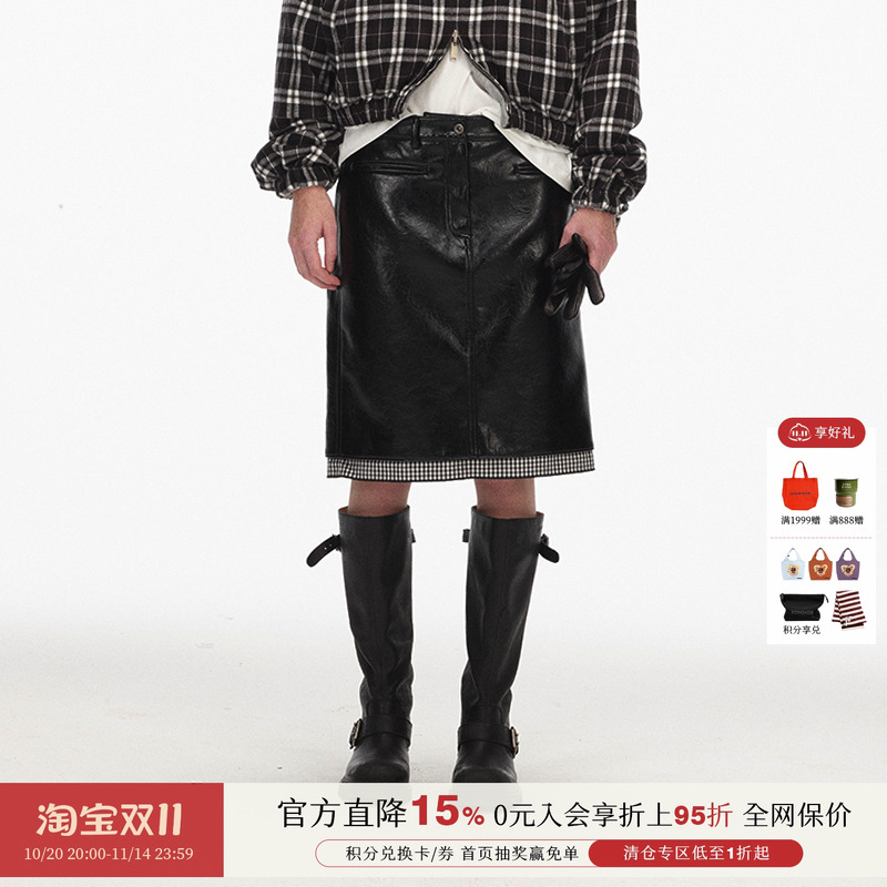 H直身版型格纹拼接半身裙