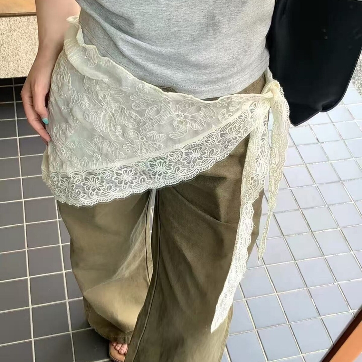 丝巾腰带叠穿蕾丝屁帘三角巾腰带秋季氛围感法式复古流苏腰封腰绳