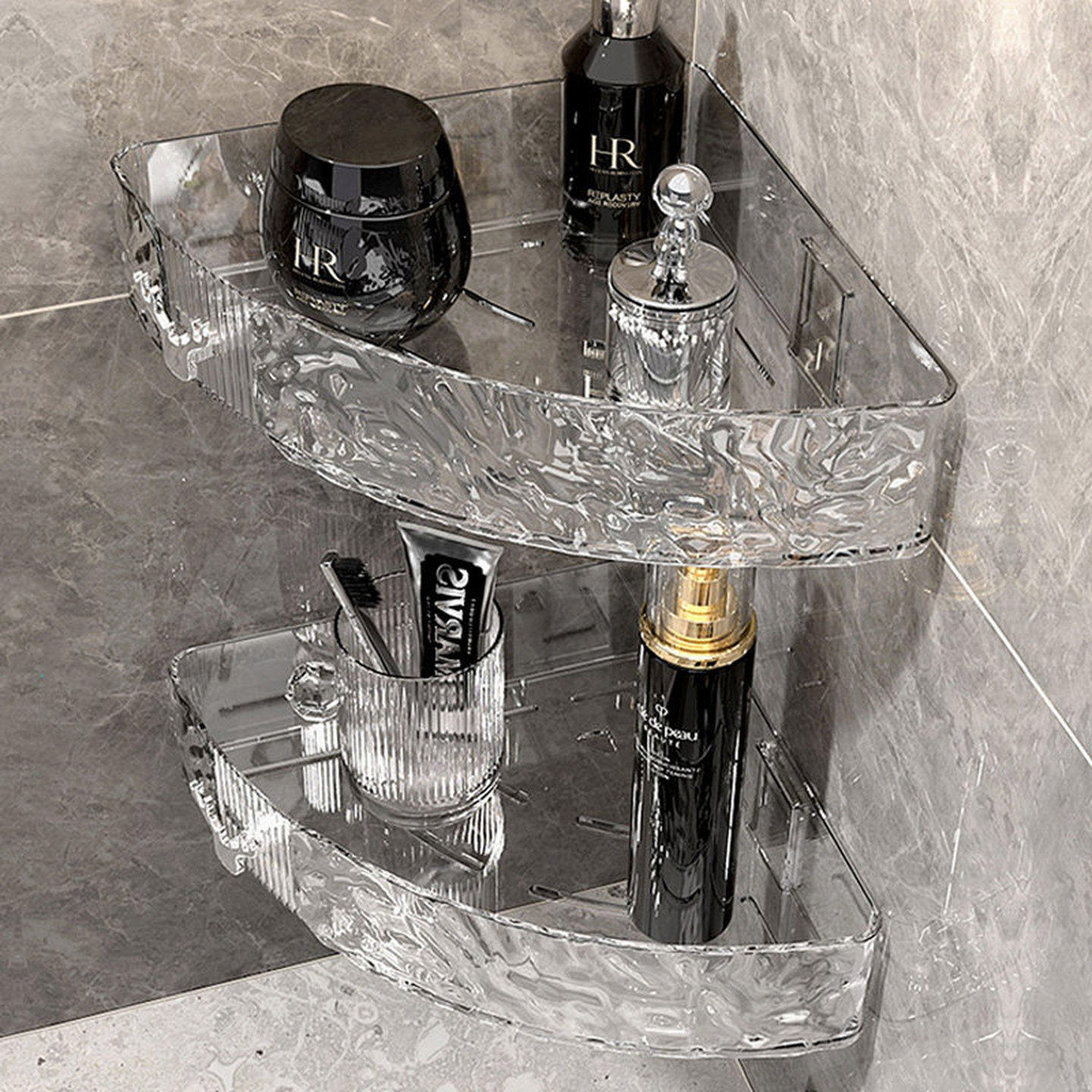 小尺寸三角置物架水波纹卫生间打孔厕所洗手洗漱台墙上收纳架