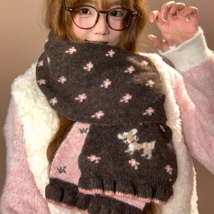 围巾女生冬小鹿双面针织围巾女生冬高级感韩系氛围感加厚保暖