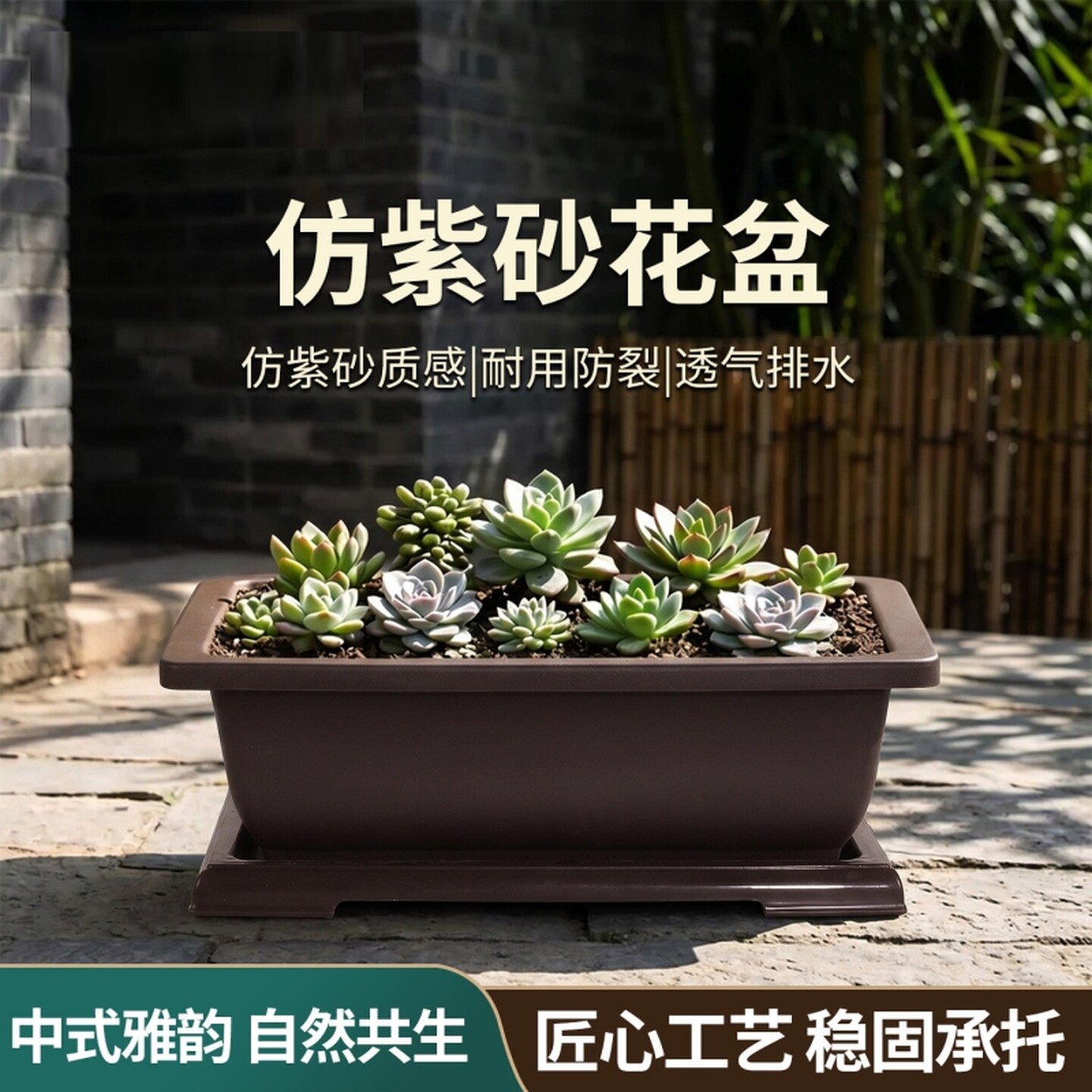 长方形盆景专用花盆阳台盆景盆栽盆塑料防紫砂文竹景观苔藓造景盆