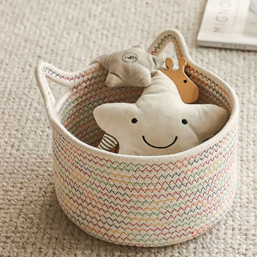 零食收纳筐高颜值手工编织棉线收纳篮子口红零食杂物收纳筐玩具篮