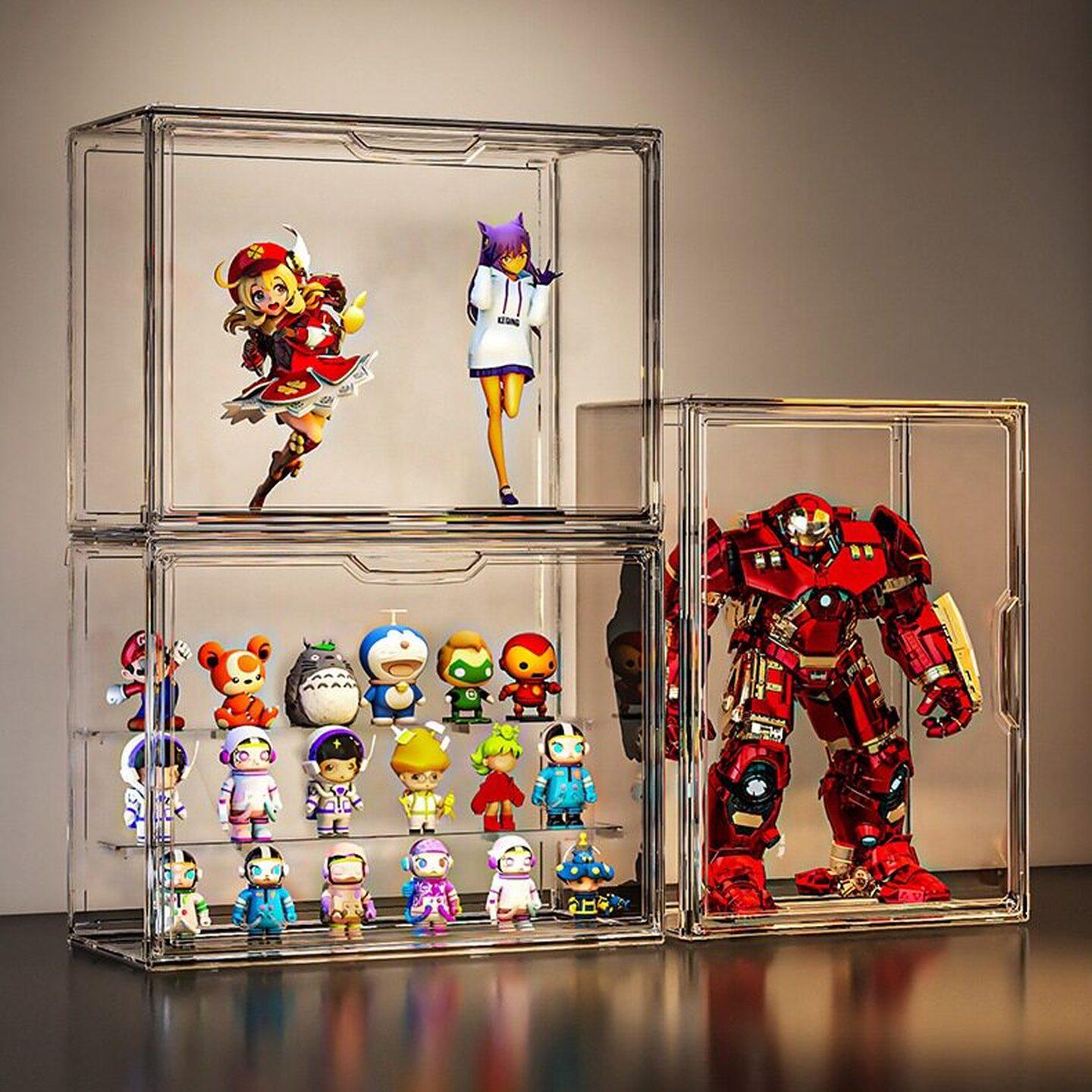 玩具收纳盒透明展示架极简风透明柜手办盲盒积木拼图高透展示盒子