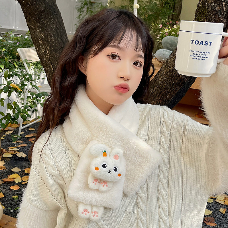 毛绒围巾女秋冬季高级感保暖成人学生围脖加厚韩国新款护颈脖套女