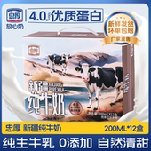 忠厚4.0蛋白纯牛奶整箱200ml 12瓶官方旗舰店正品 儿童牛奶早餐奶