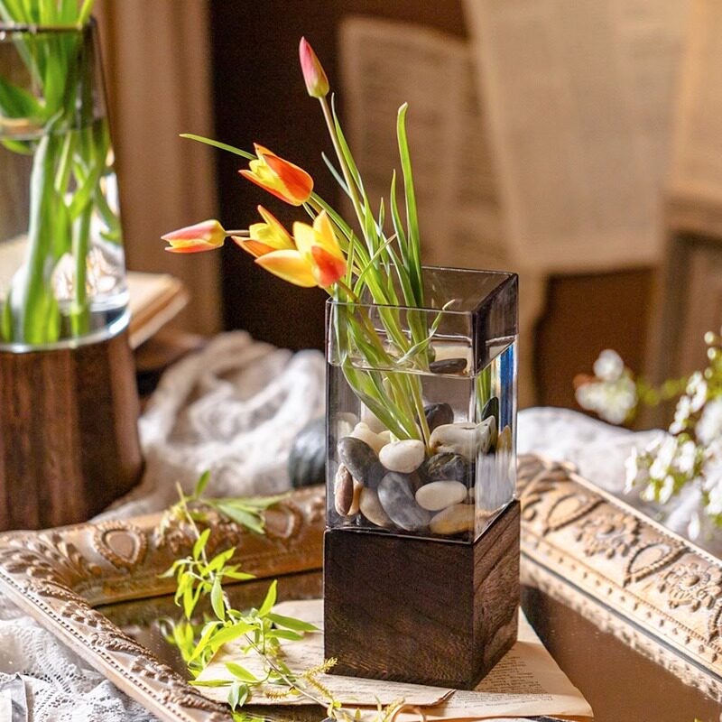 中式文艺风玻璃花瓶摆件透明水养鲜花客厅餐桌文艺风插花装饰花器