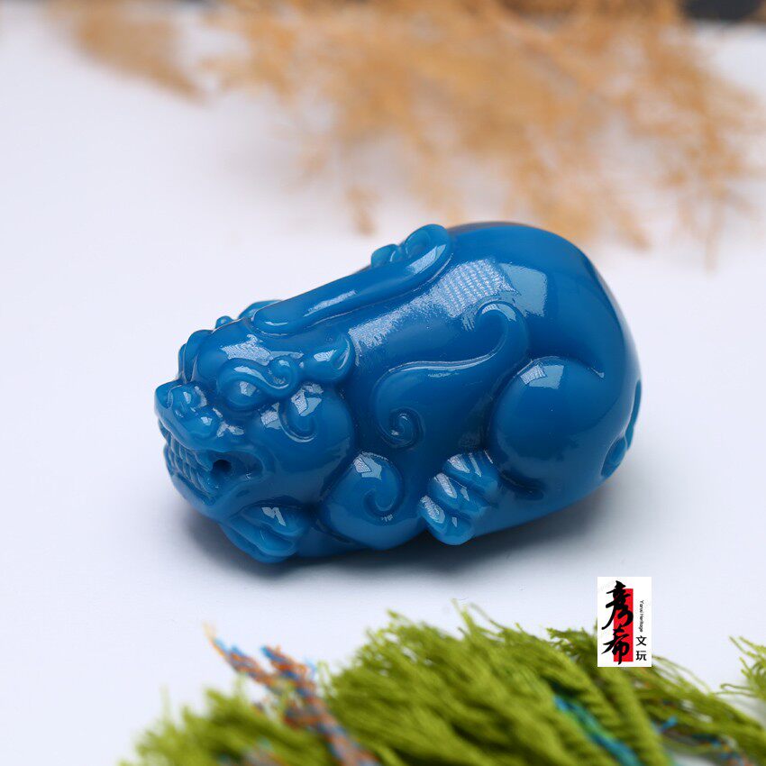 暴力蓝湖北绿松石大貔貅吊坠把件