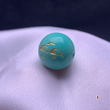 湖北天然绿松石高瓷绿渡金笑脸圆珠文玩配珠单珠散珠11.5mm