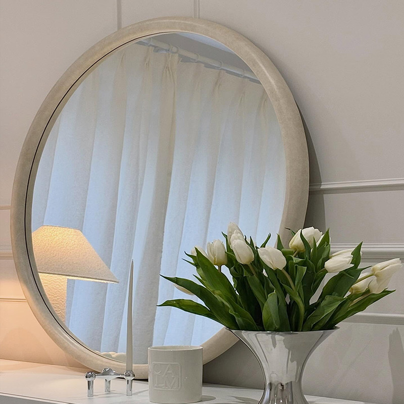 现代简约桌面台式化妆镜圆形带灯家居卧室补光梳妆台镜子大尺寸镜