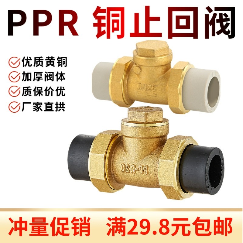 4/6分热熔止回阀黄铜卧逆止20/25PPR双活接自来水管表单向阀