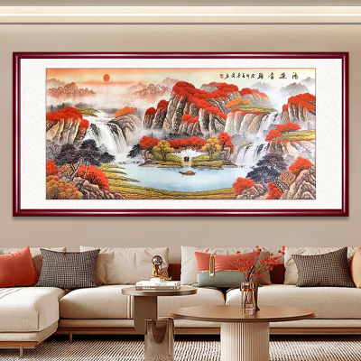 纯手绘鸿运当头国画山水画客厅装饰画聚宝盆字画办公室挂画靠山图