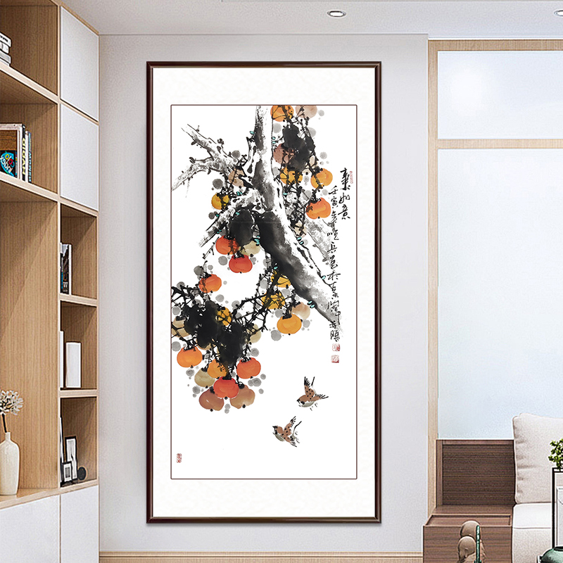 纯手绘真迹事事如意新中式玄关装饰画客厅沙发背景墙挂画餐厅国画