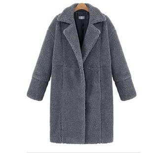 solid velvet color mid Womens coat woolen length thickened