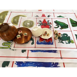 鱼虾蟹色子金钱葫芦虾色子葫芦虾青蛙木骰子色子帆布图手摇碗盘