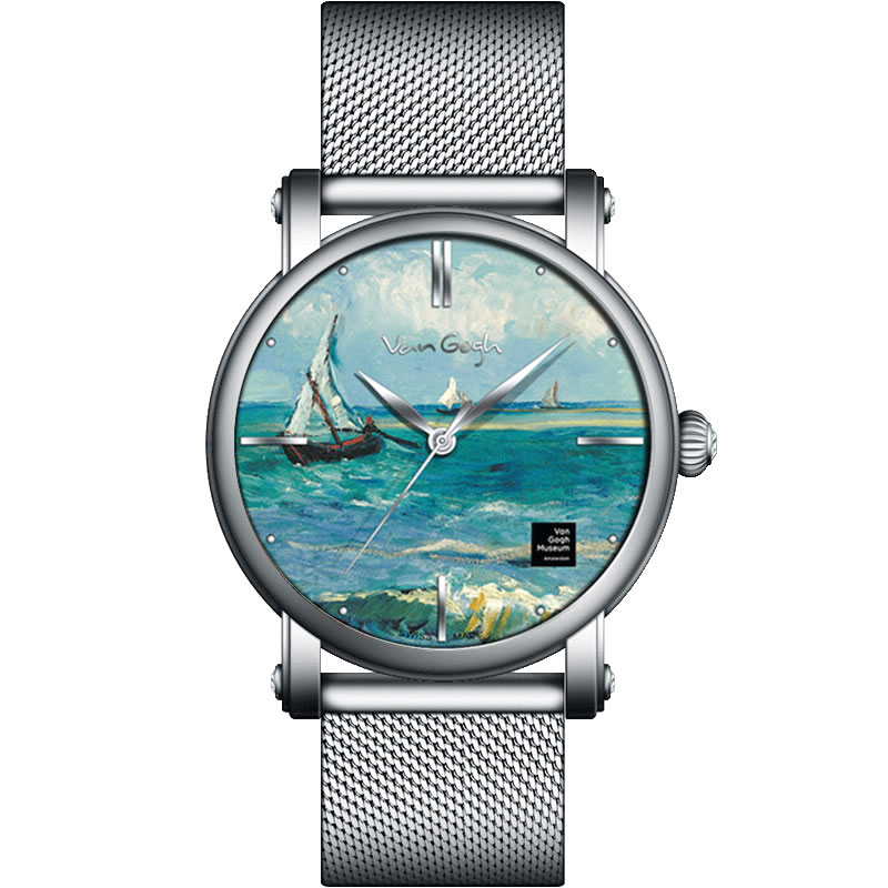 梵高（VanGogh）瑞士手表男 3D油画表面钢带 海景Gent04-1-M
