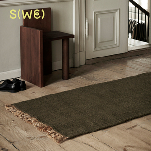 丹麦Fermliving Block Runner 流苏地毯客厅卧室床边毯环保 黄麻