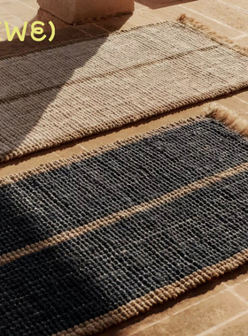 25年新品丹麦Fermliving Athens Stripes Runner流苏长毯地毯黄麻