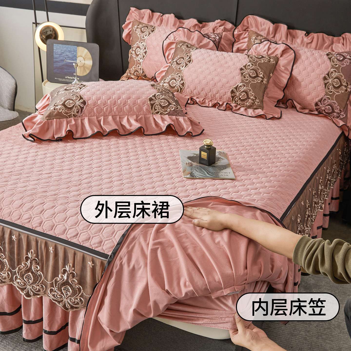 高端牛奶绒床笠床裙二合一秋冬季婴儿绒加绒加厚床罩床裙款床垫套