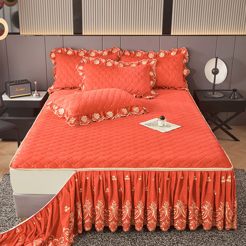 加厚牛奶绒床裙单件2025新款A类冬季珊瑚婴儿绒夹棉床笠罩床裙款