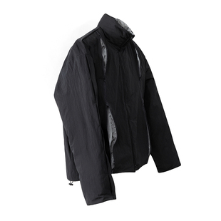 「OCEANBACCA」FW21 小众金属尼龙内衬拉链开合褶皱拼色黑色棉服