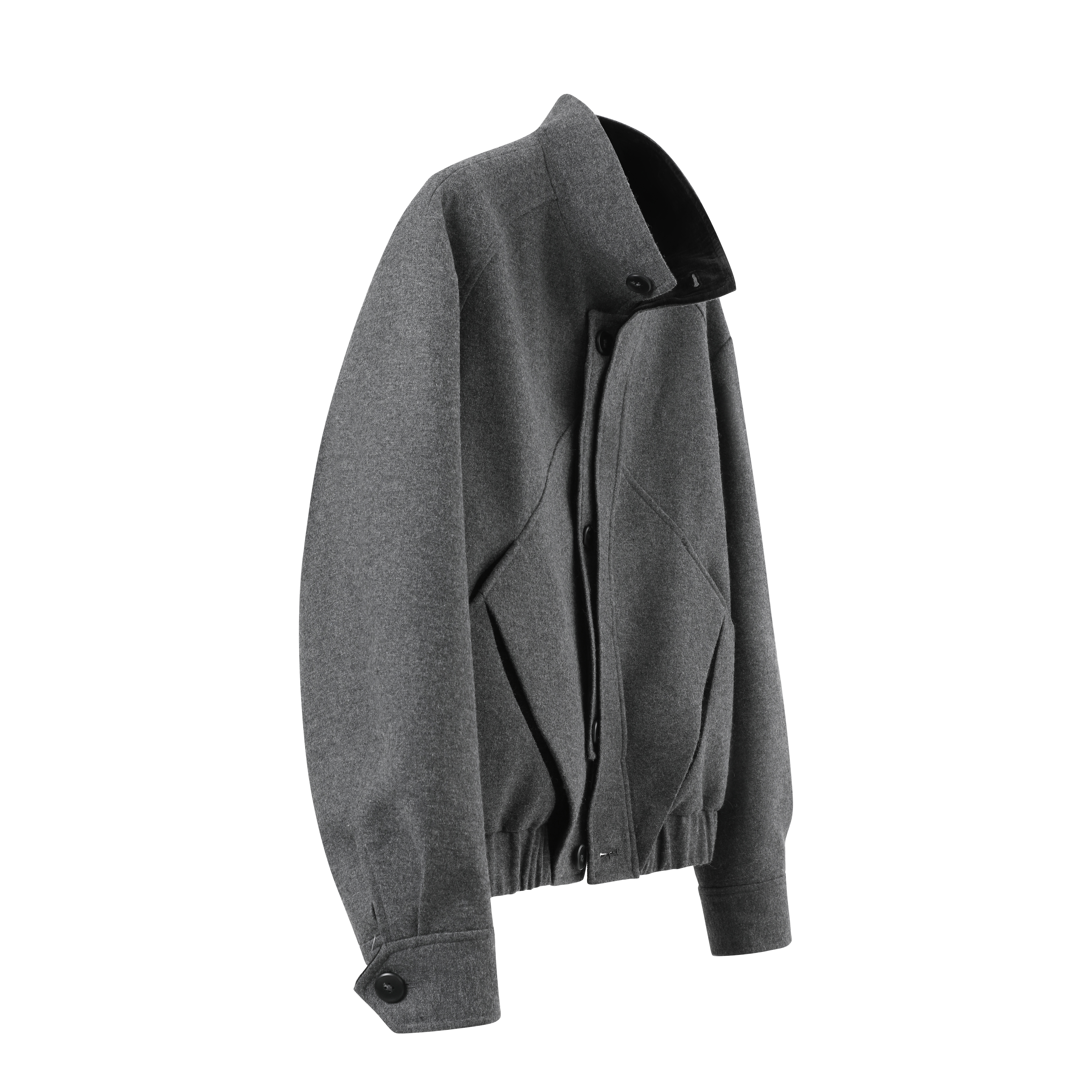 「OCEANBACCA」山峦*双叠层门襟镂空拼色羊毛肌理立领廓形夹克