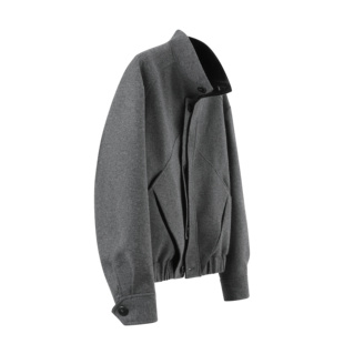 「OCEANBACCA」山峦*双叠层门襟镂空拼色羊毛肌理立领廓形夹克