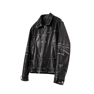 「OCEANBACCA」AW23/vol.1 斜拉链四合扣擦色做旧皮夹克