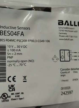 巴鲁夫BALLUFF电感式传感器BES04FA