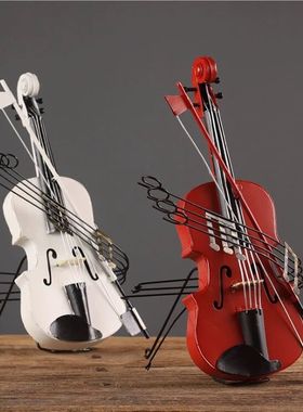 欧式复古客厅橱窗酒柜小提琴摆件