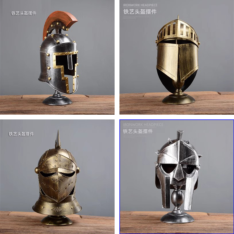 欧洲中世纪骑士头盔模型仿真1比1真人酒吧餐厅店铺工业风装饰摆件