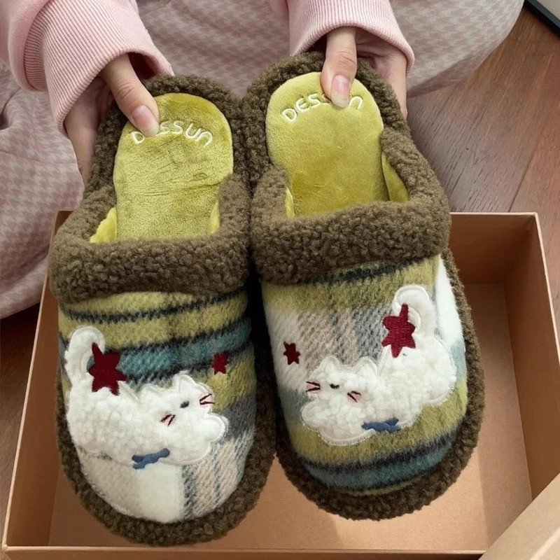 可爱毛毛棉拖小猫棉拖鞋女可外穿冬季女款毛毛拖鞋秋冬家居拖鞋