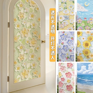 卫生间高级感门贴纸油画棒磨砂窗户贴纸玻璃贴膜卫生间浴室门透光