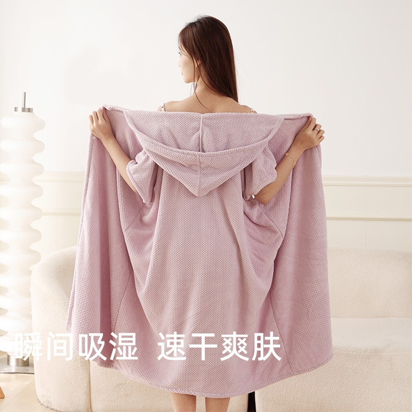 冬季可穿式加厚浴巾浴袍速干女珊瑚绒连帽浴裙浴衣裹巾吸水健身