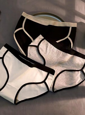 3条装 纯棉内裤女中腰学生韩版纯棉裆少女士撞色三角裤夏季薄款