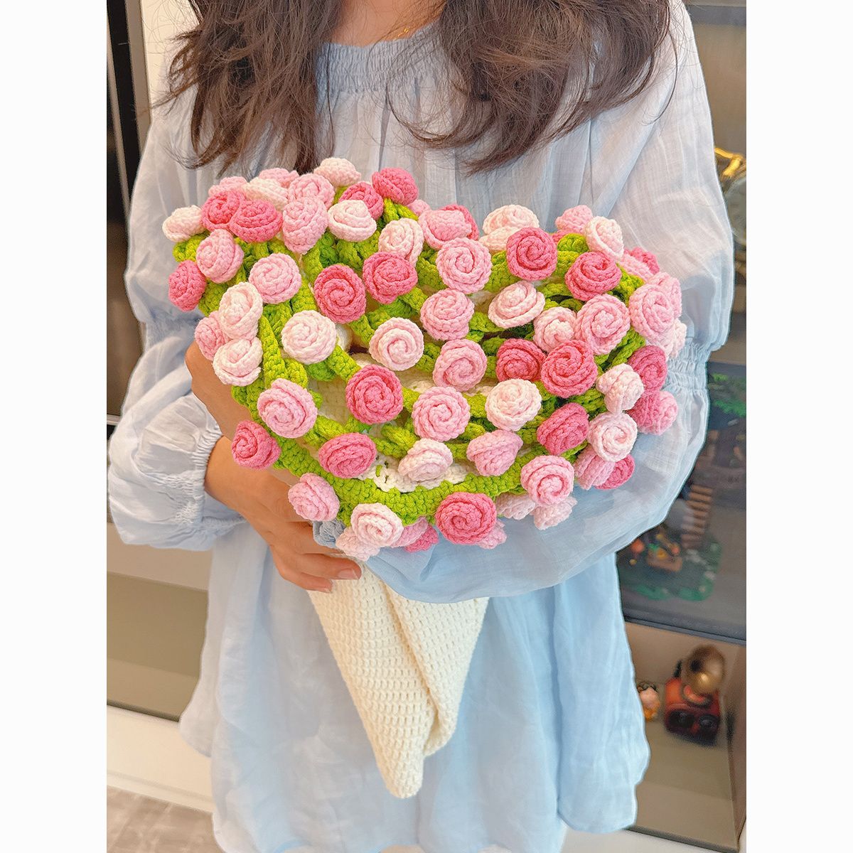 钩织线毛毯渐变尖角玫瑰花束毯子铃兰手工编织diy材料包毛线团钩