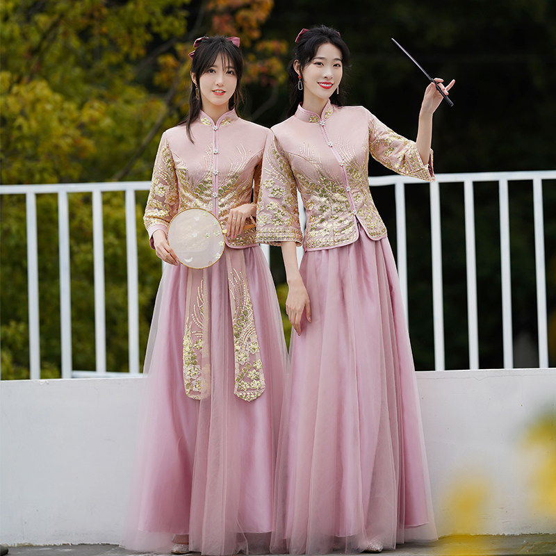 中式伴娘服旗袍2026新款姐妹裙秀禾礼服女中国风汉服显瘦姐妹团装