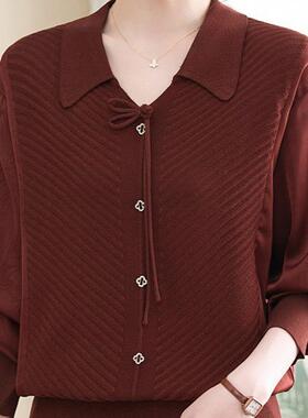 时尚中老年妈妈装2025新款春装长袖雪纺小衫洋气春秋薄针织打底